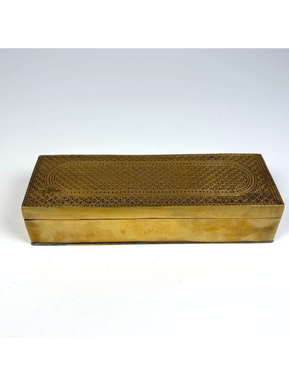 Vintage Heavy Brass Decorative Trinket Jewelry Box Engraved Hinged Lid